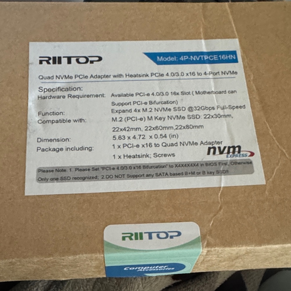 Quad NVMe PCIe Adapter with Heatsink - Black